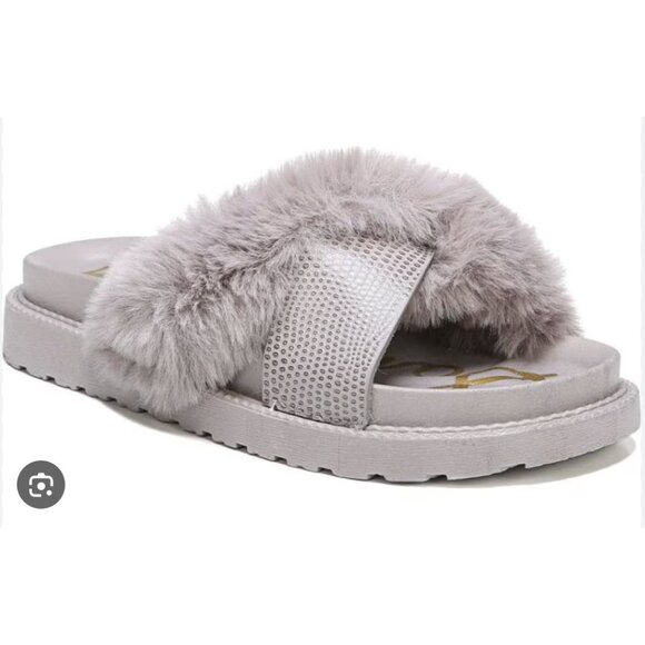 SAM EDELMAN Bianca Faux Fur Chunky Slide Shoes in Lilac Feminine - Size US 10 - Picture 1 of 12